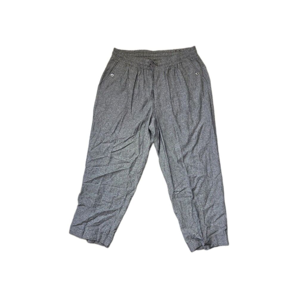 Jones New York Signature Linen Blend Pants 1X Gray Pull On Straight Ankle EUC